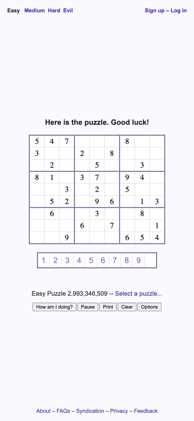 websudoku Mobile Screenshot